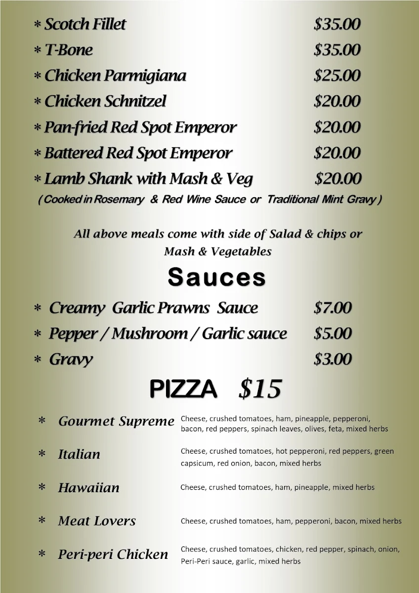 Menu, Watheroo Station Tavern