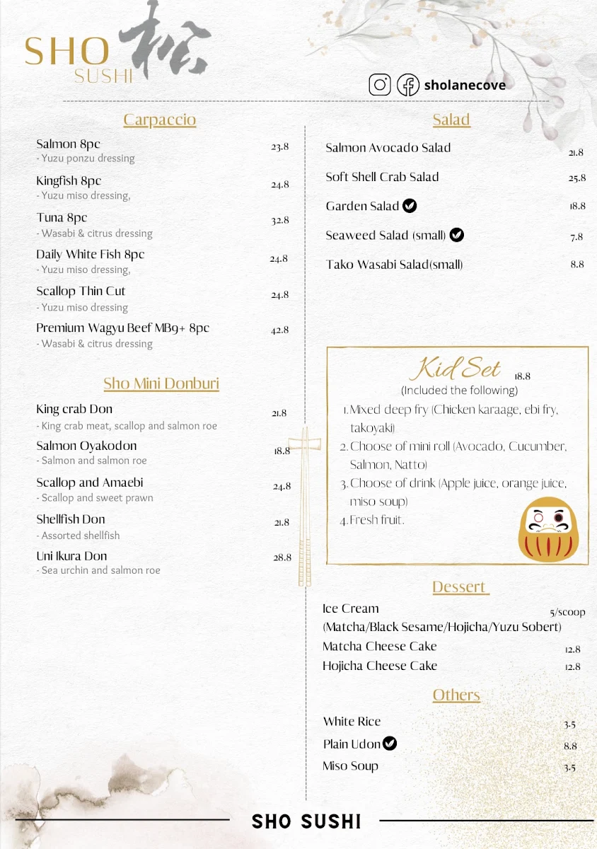 Menu, Sho Sushi