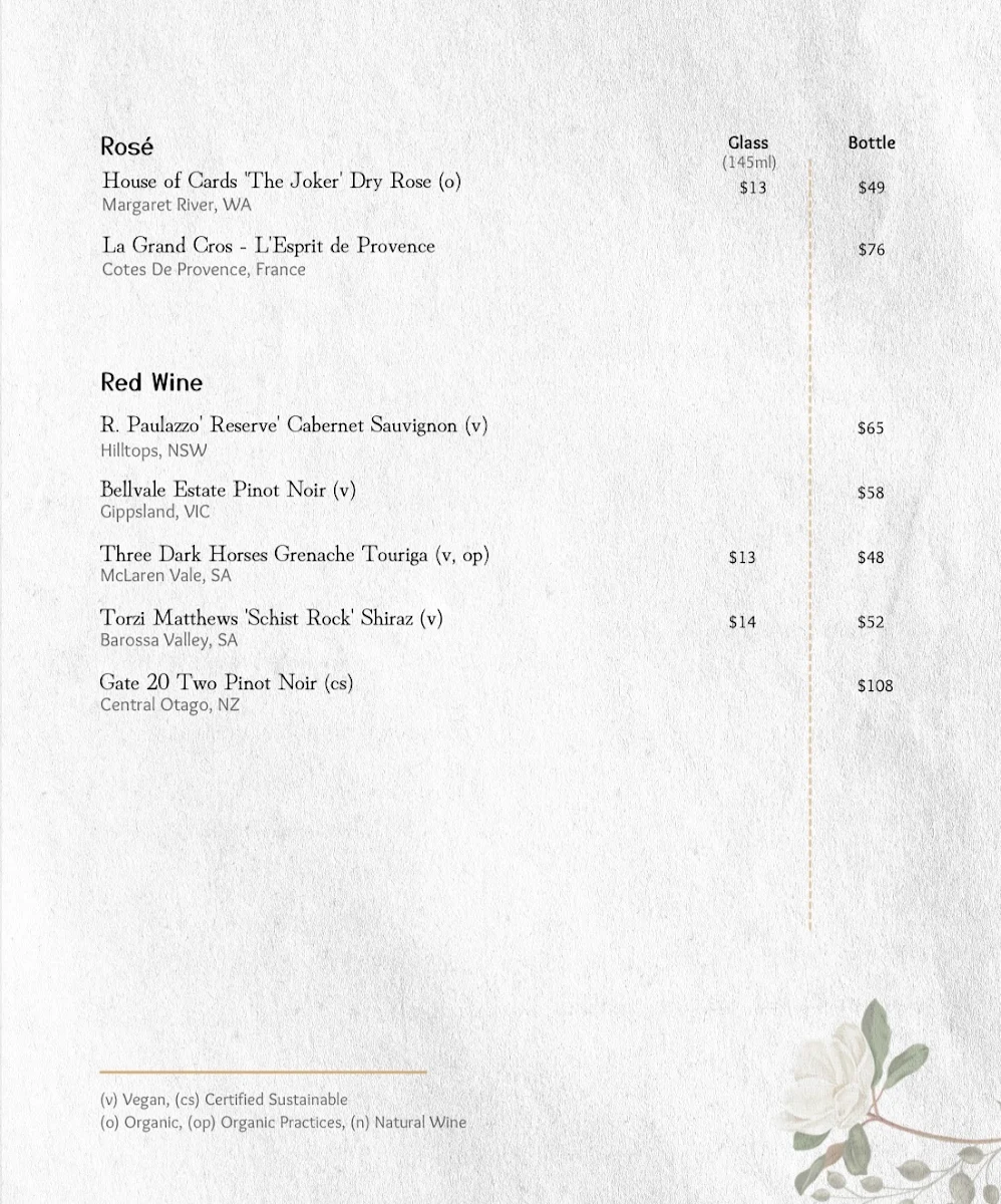 Menu, Sho Sushi