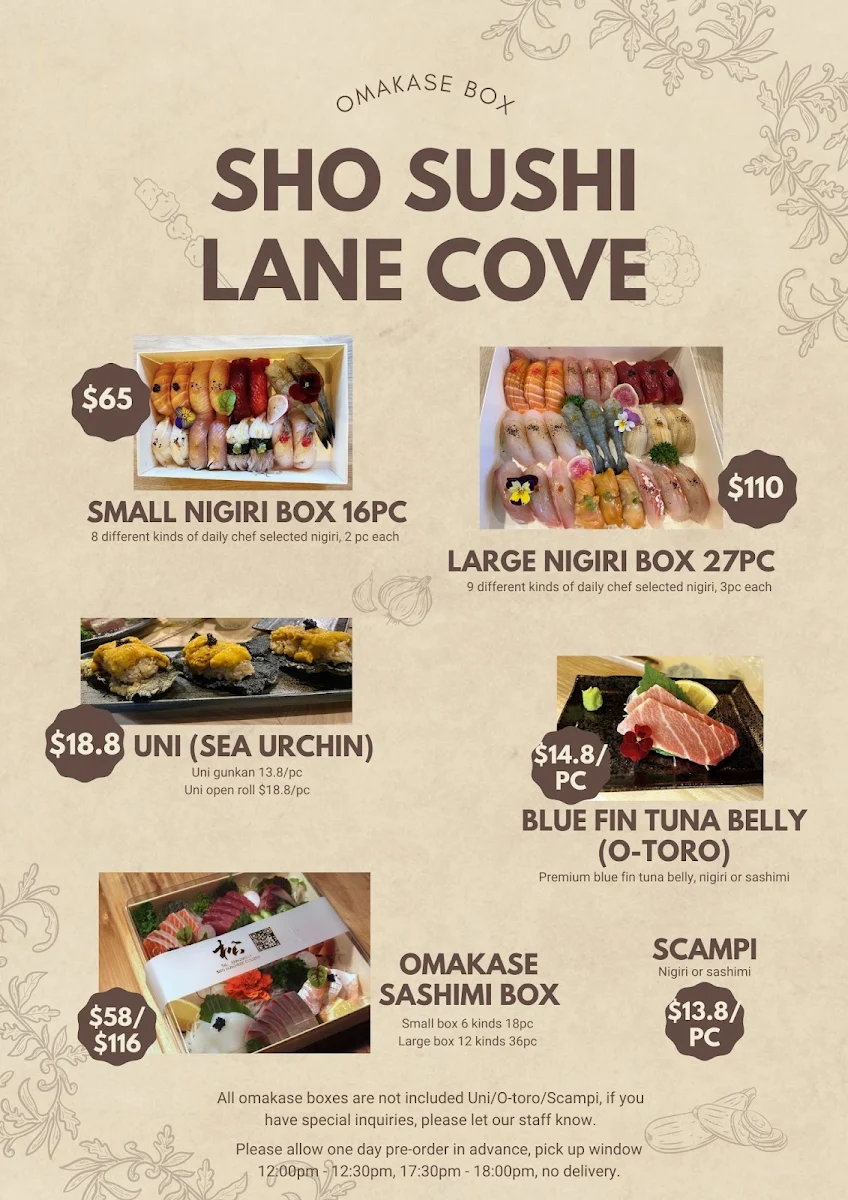 Menu, Sho Sushi