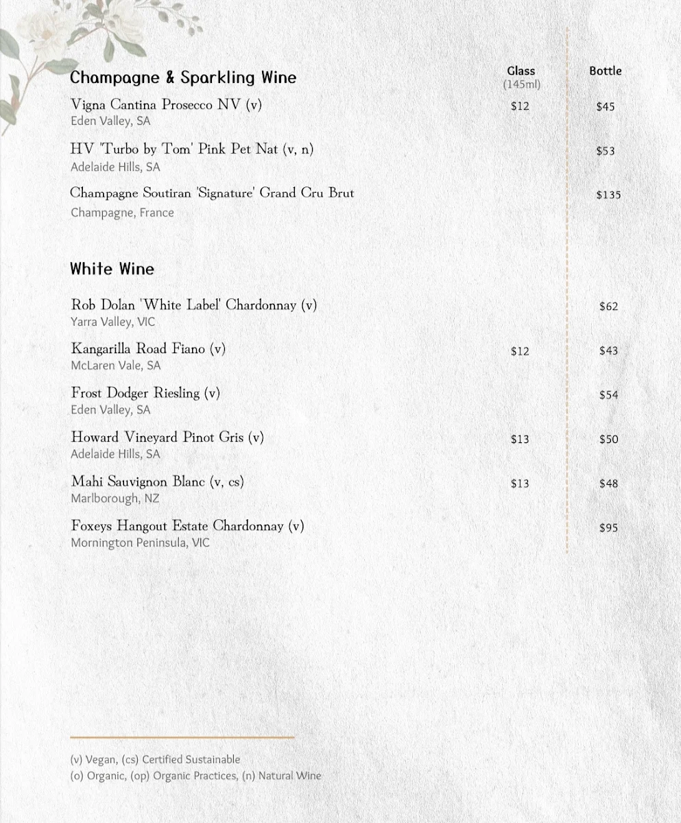 Menu, Sho Sushi