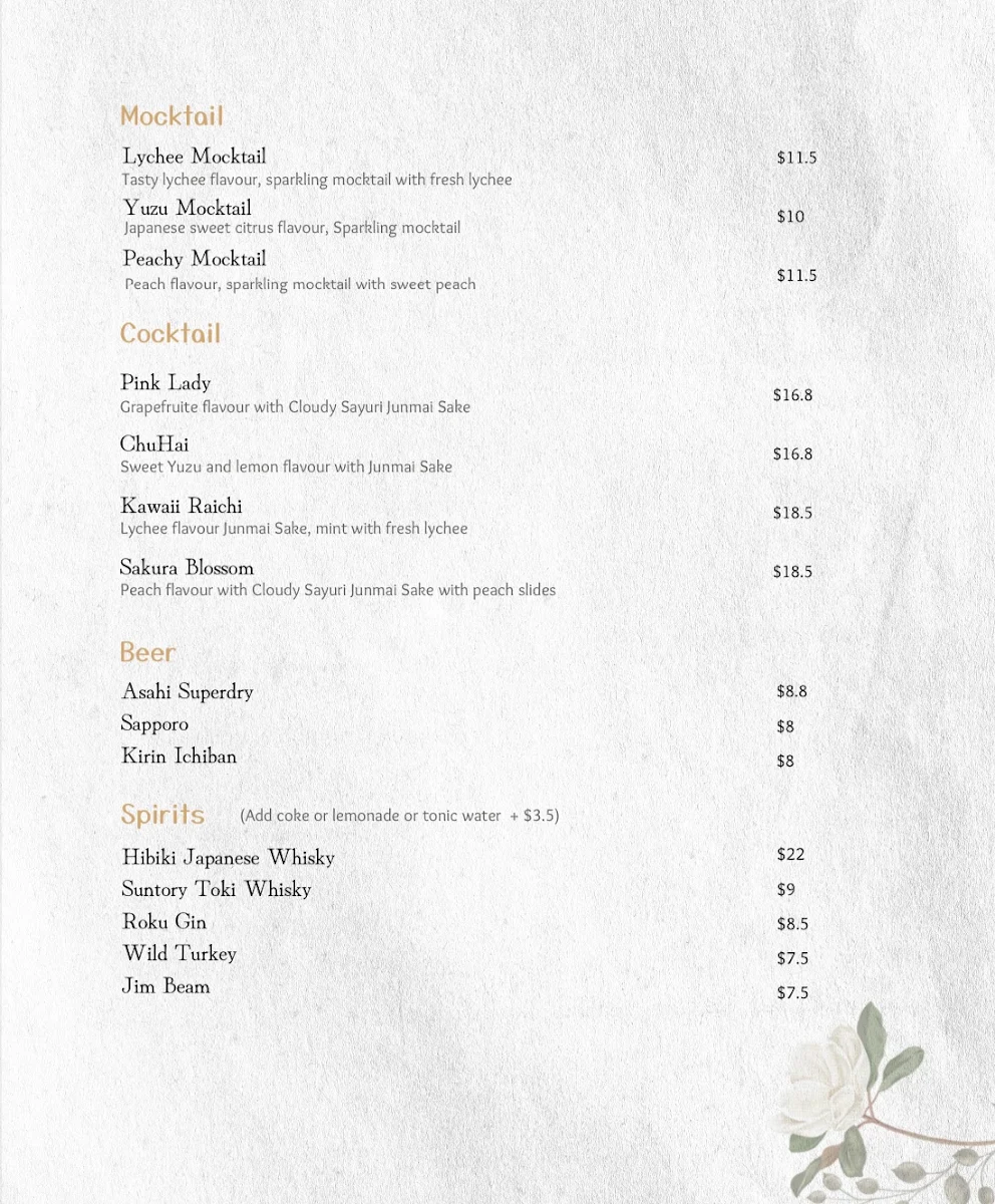 Menu, Sho Sushi