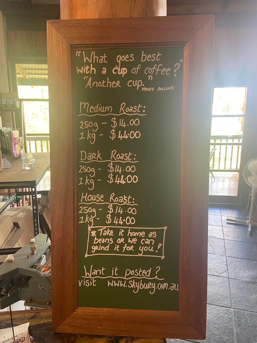 Menu, Skybury Cafe & Roastery