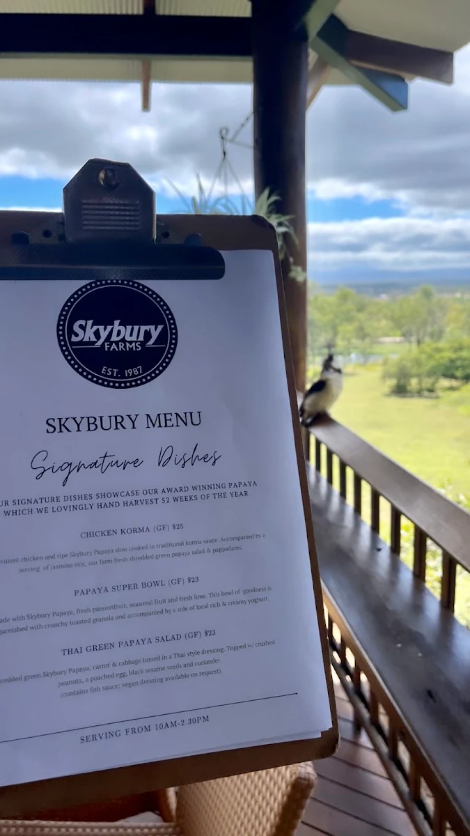 Menu, Skybury Cafe & Roastery
