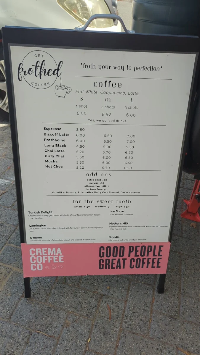 Menu, GET FROTHED COFFEE