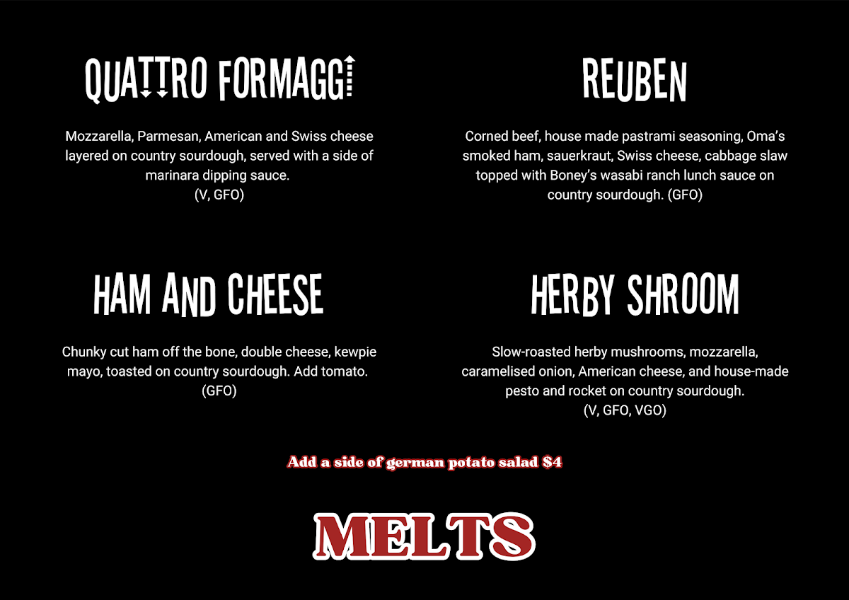 Menu, Boney's Espresso & Sandwich Deli