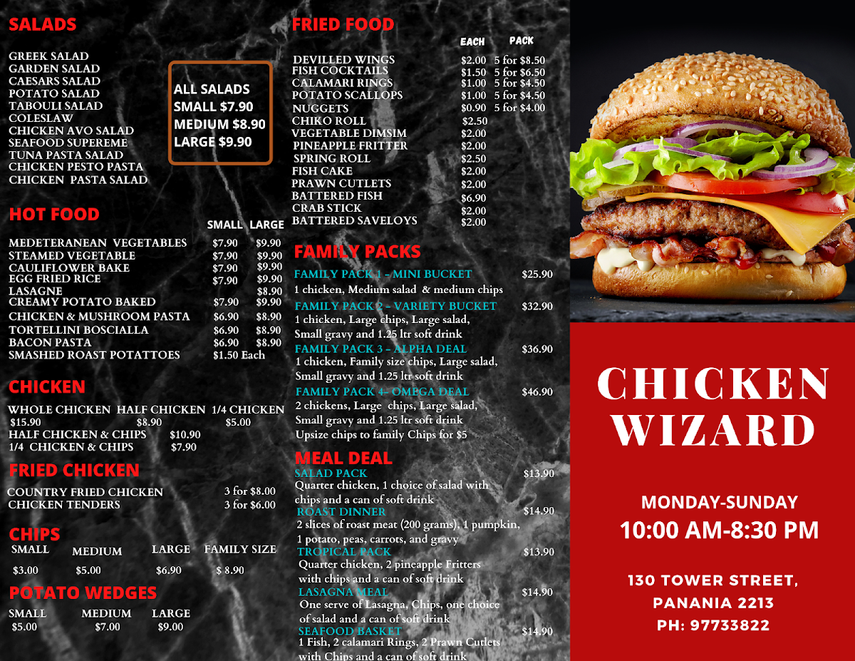 Menu, Chicken Wizard