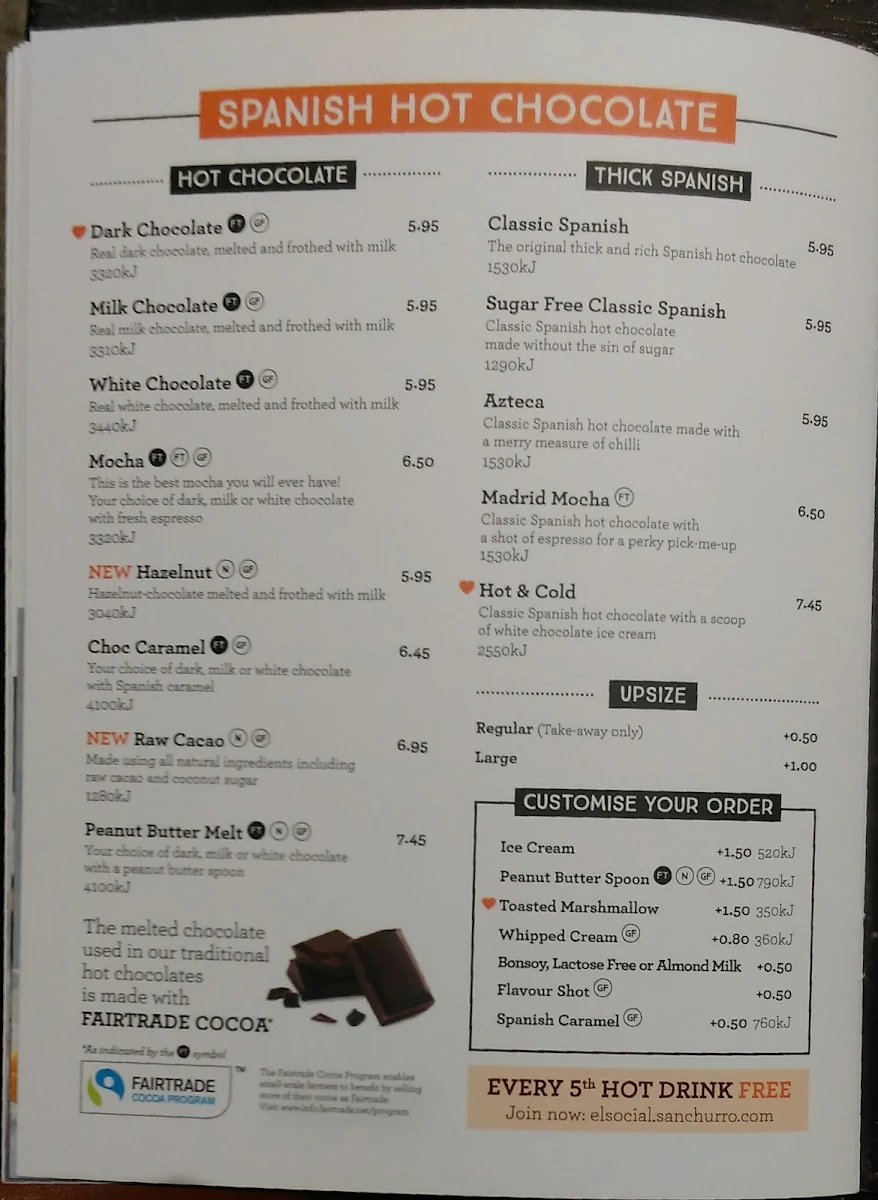 Menu, San Churro Penrith