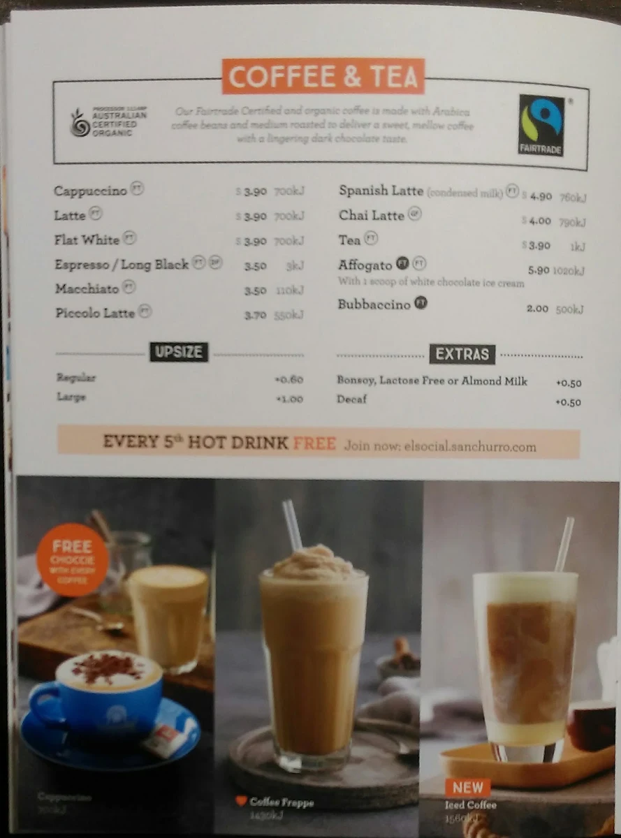 Menu, San Churro Penrith