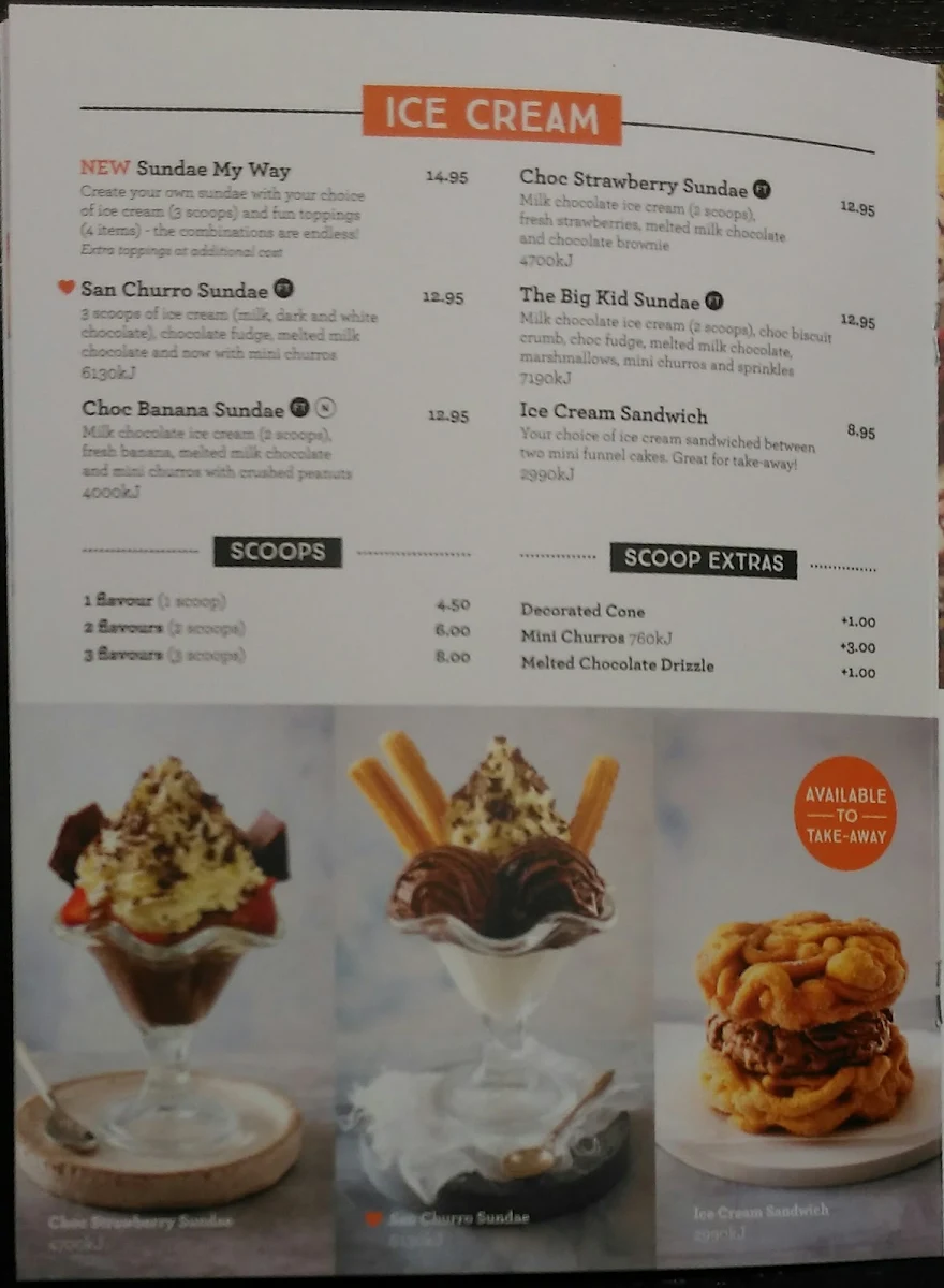 Menu, San Churro Penrith