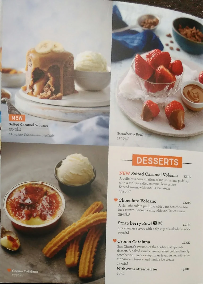 Menu, San Churro Penrith