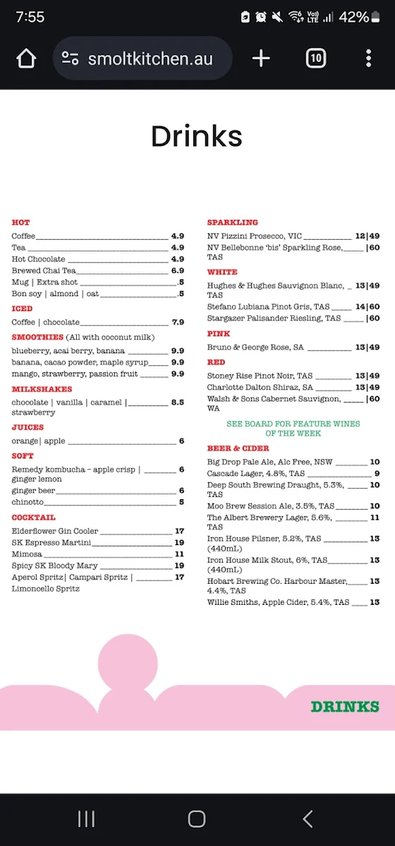 Menu, Smolt Kitchen