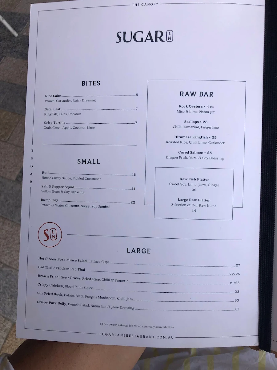 Menu, Sugarlane Lane Cove