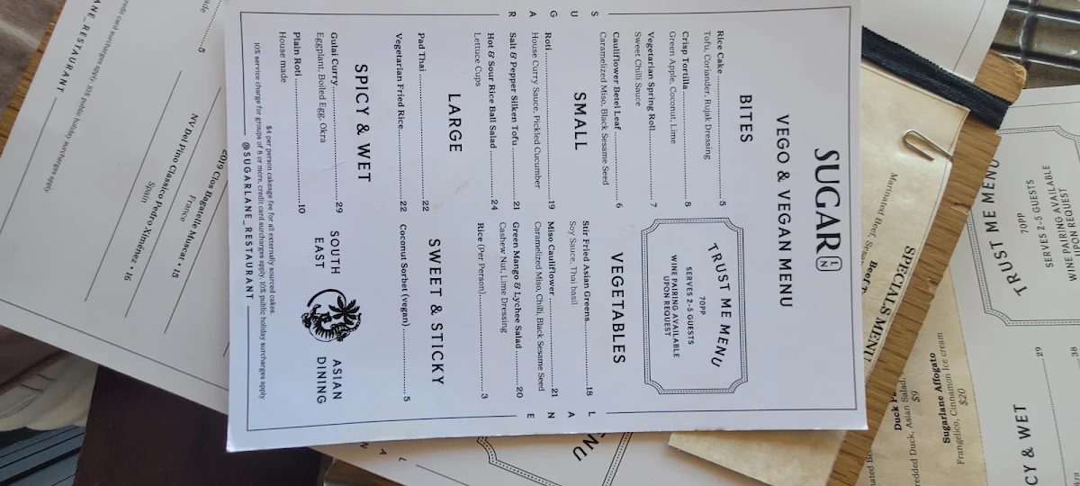 Menu, Sugarlane Lane Cove