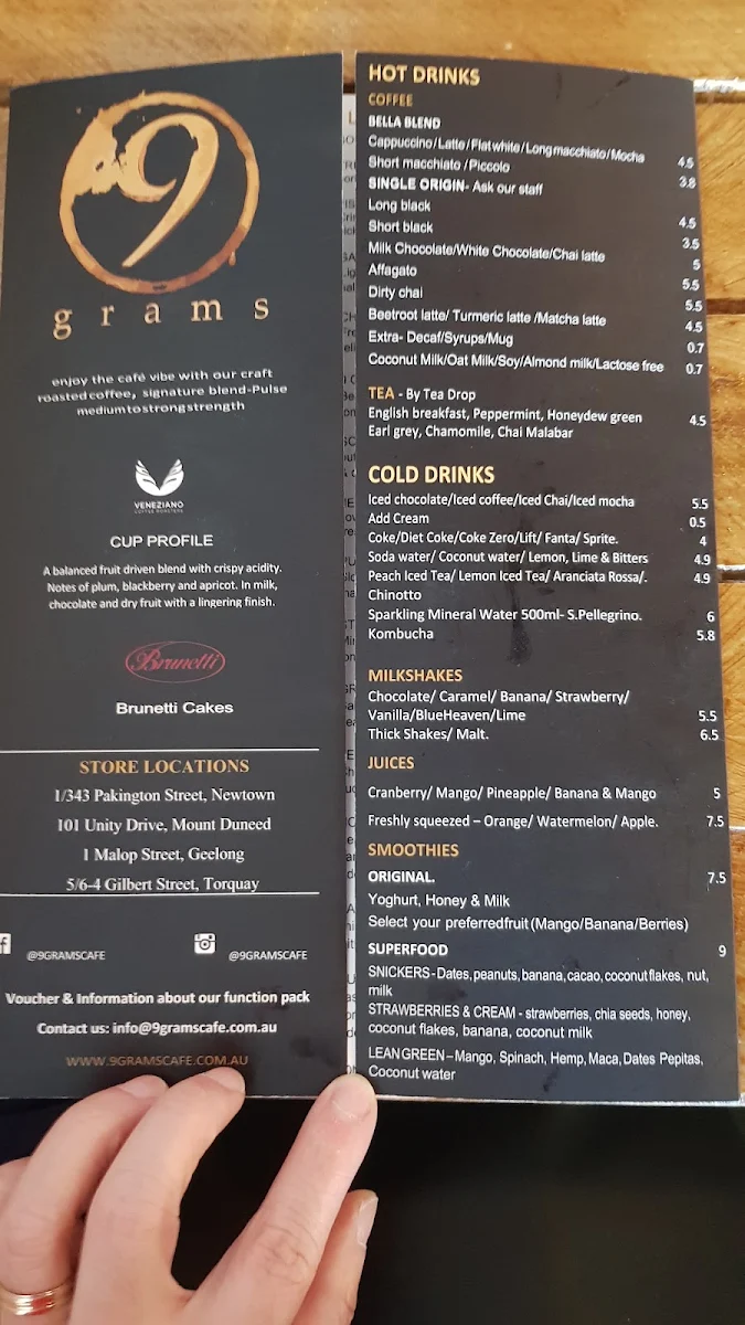 Menu, 9grams Torquay