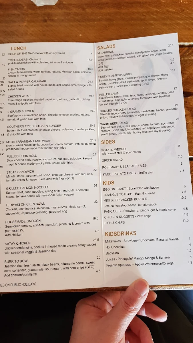 Menu, 9grams Torquay
