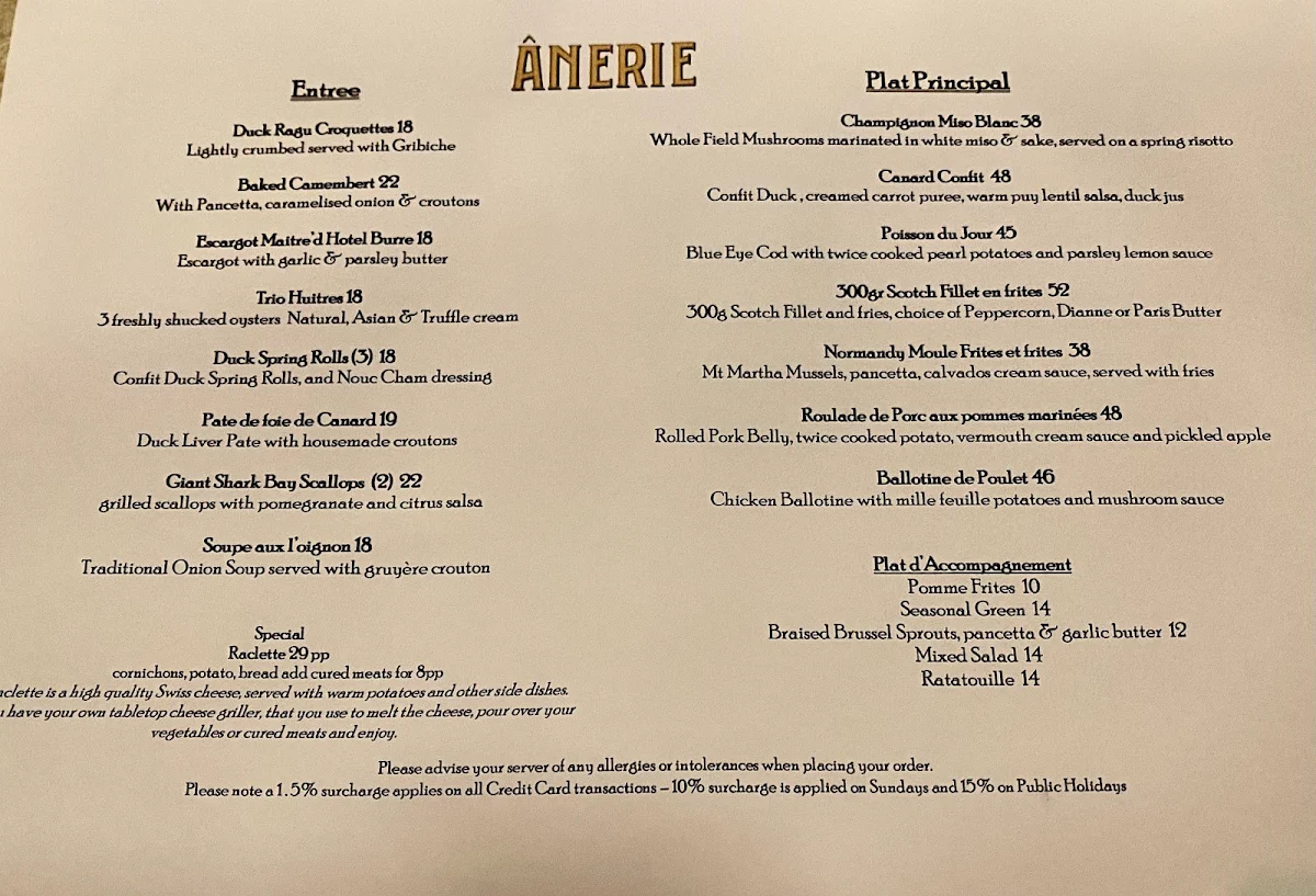 Menu, Anerie