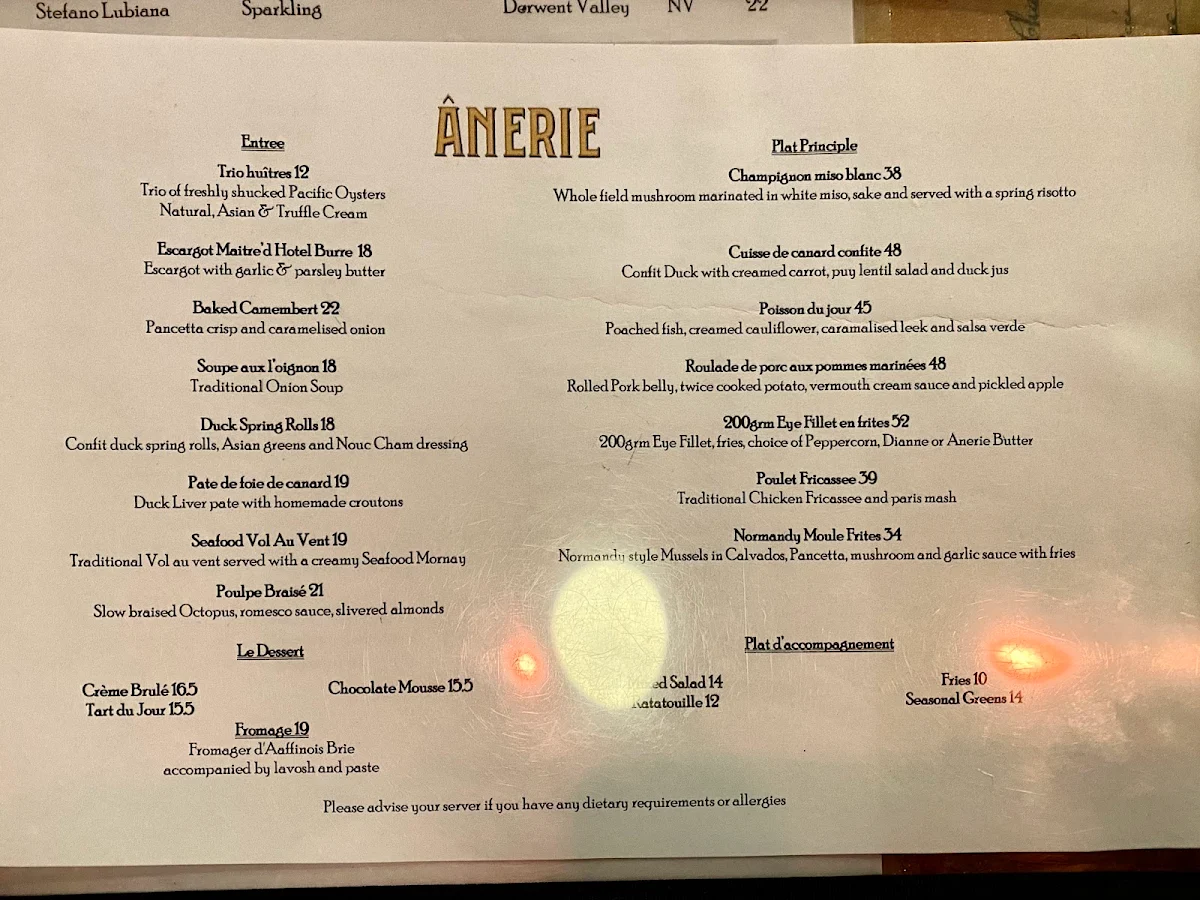 Menu, Anerie