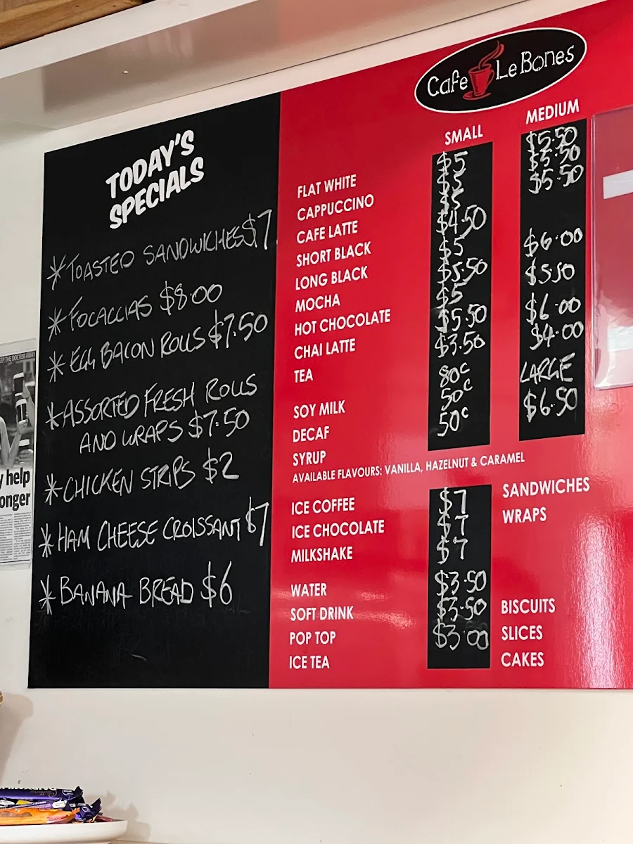 Menu, Cafe LeBones