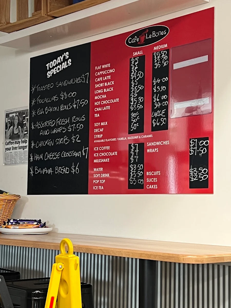 Menu, Cafe LeBones