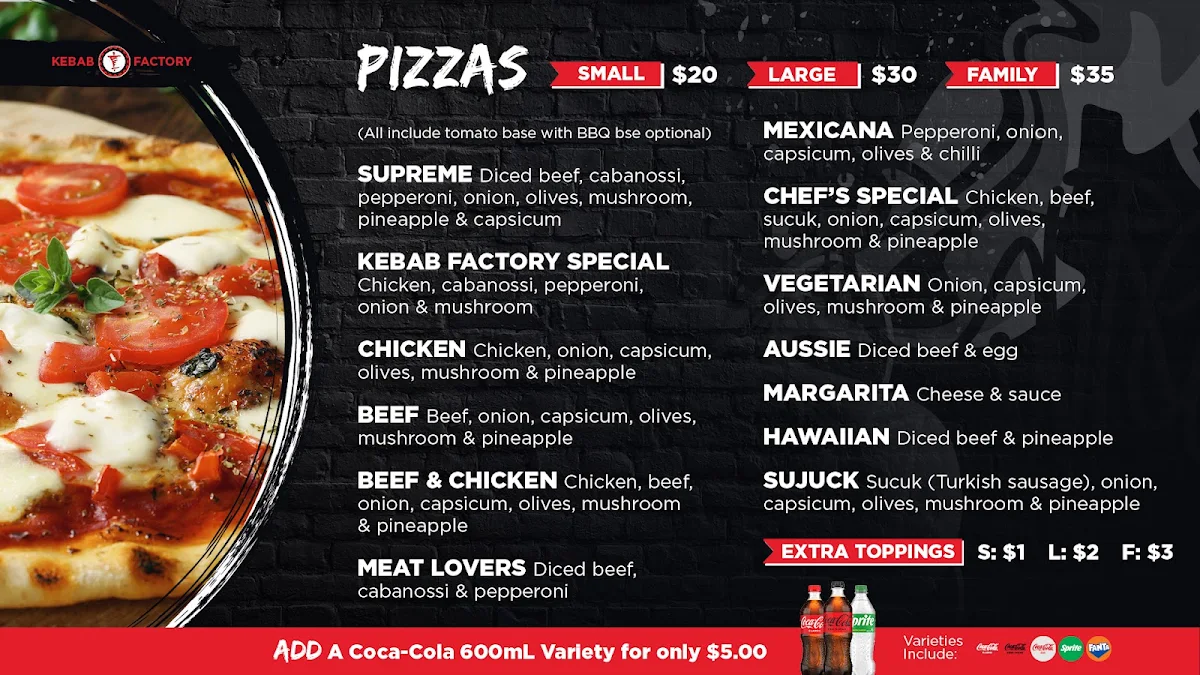 Menu, Kebab Factory