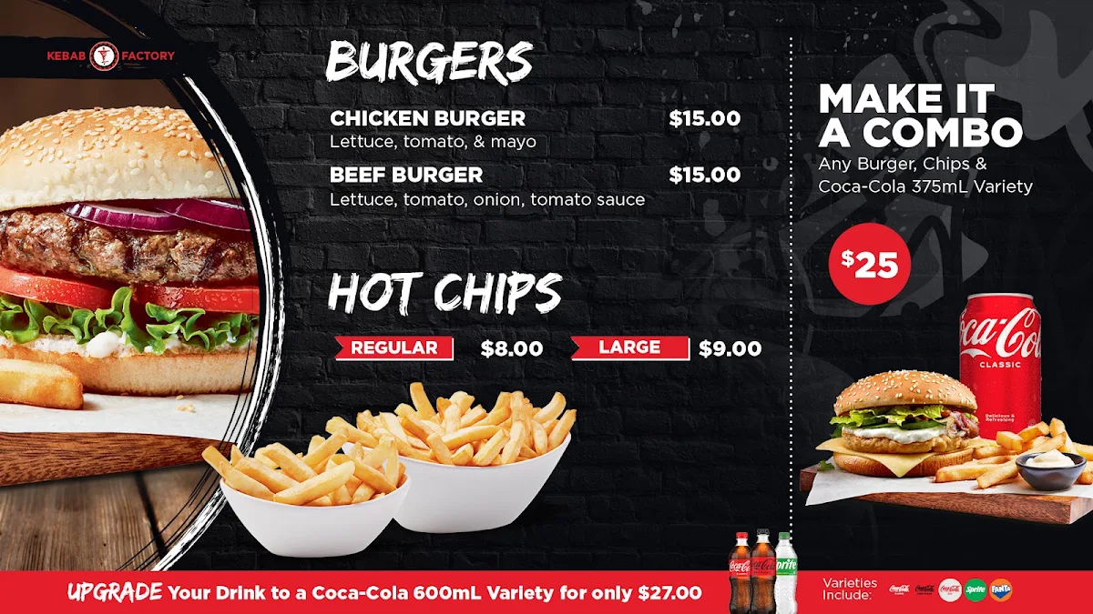 Menu, Kebab Factory