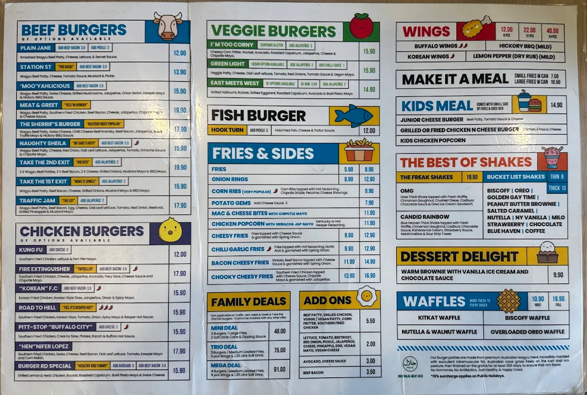 Menu, Burger Road Tarneit
