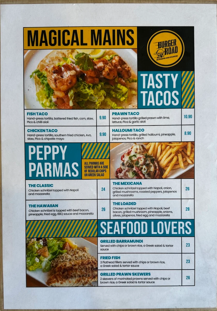 Menu, Burger Road Tarneit