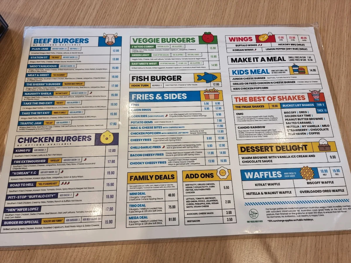 Menu, Burger Road Tarneit