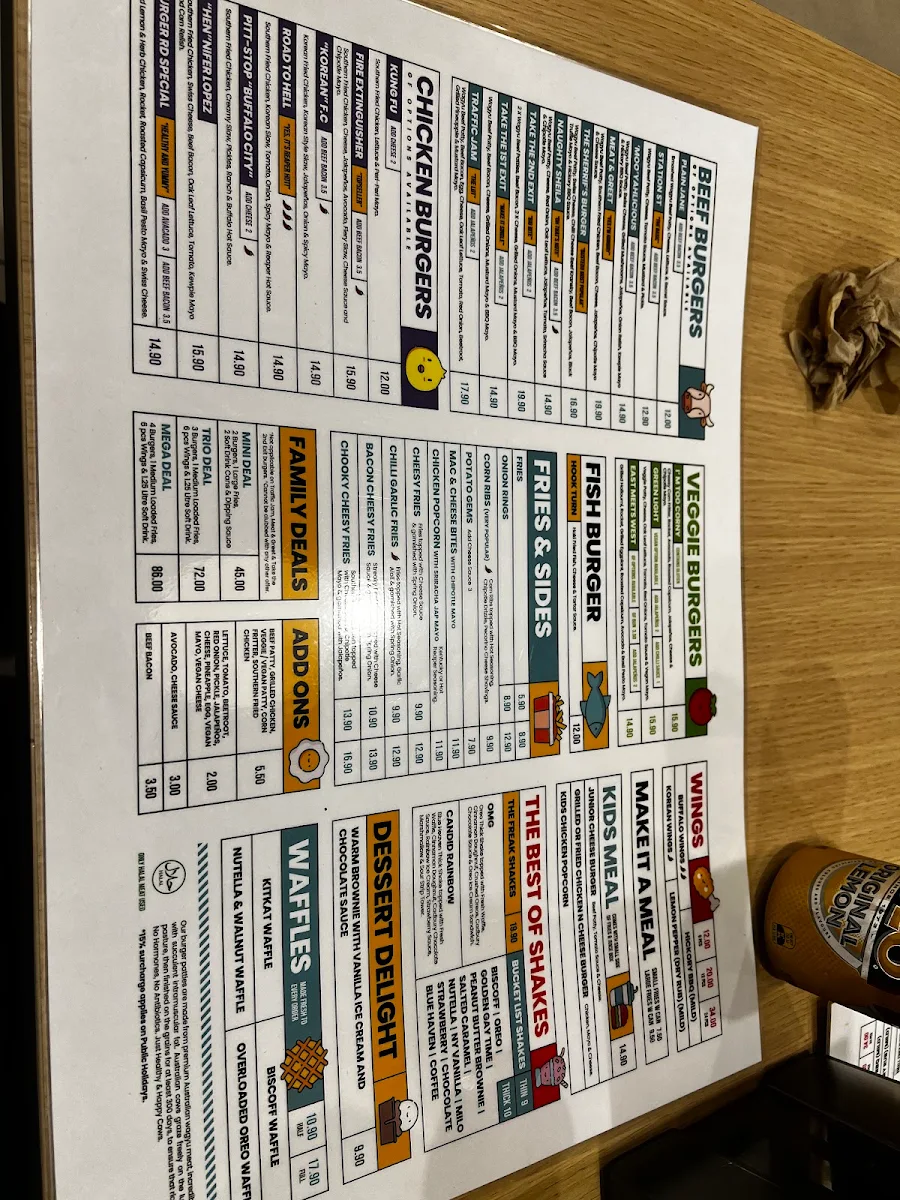 Menu, Burger Road Tarneit