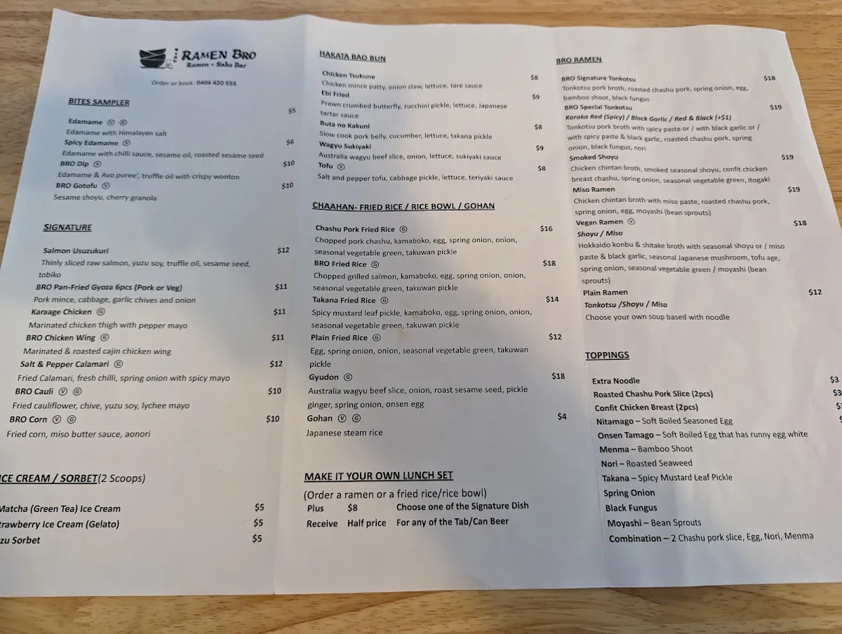 Menu, Ramen Bro