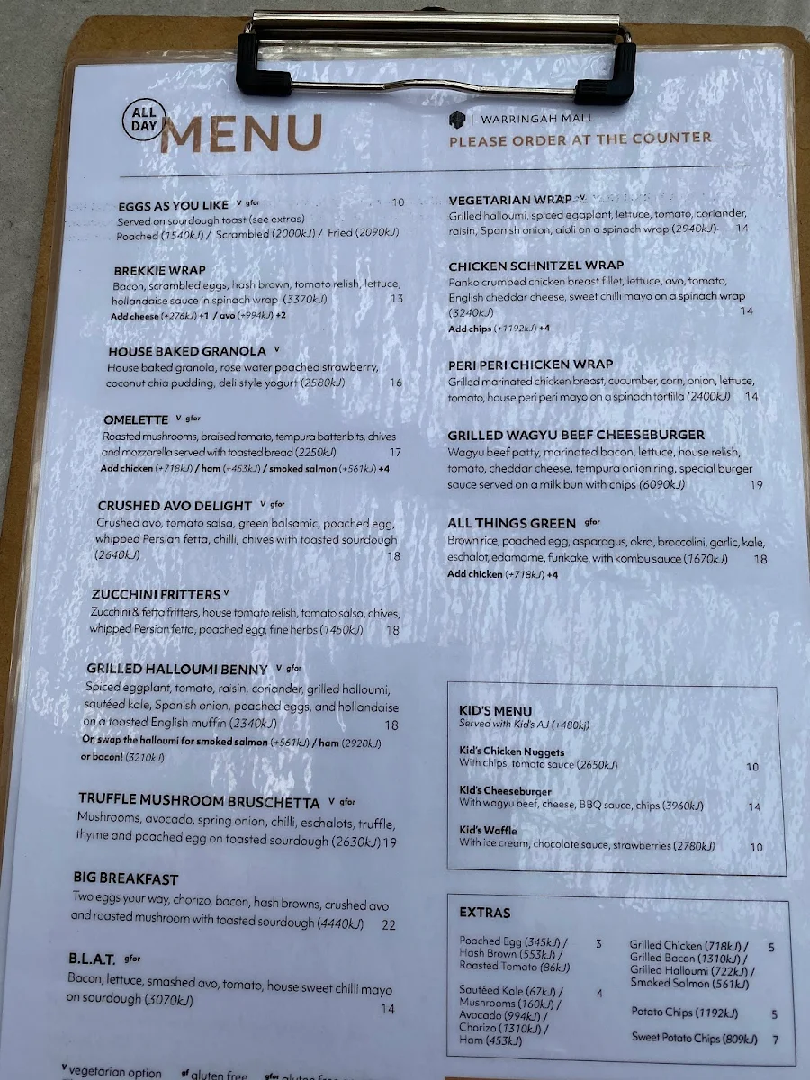 Menu, Leaf Cafe & Co Brookvale