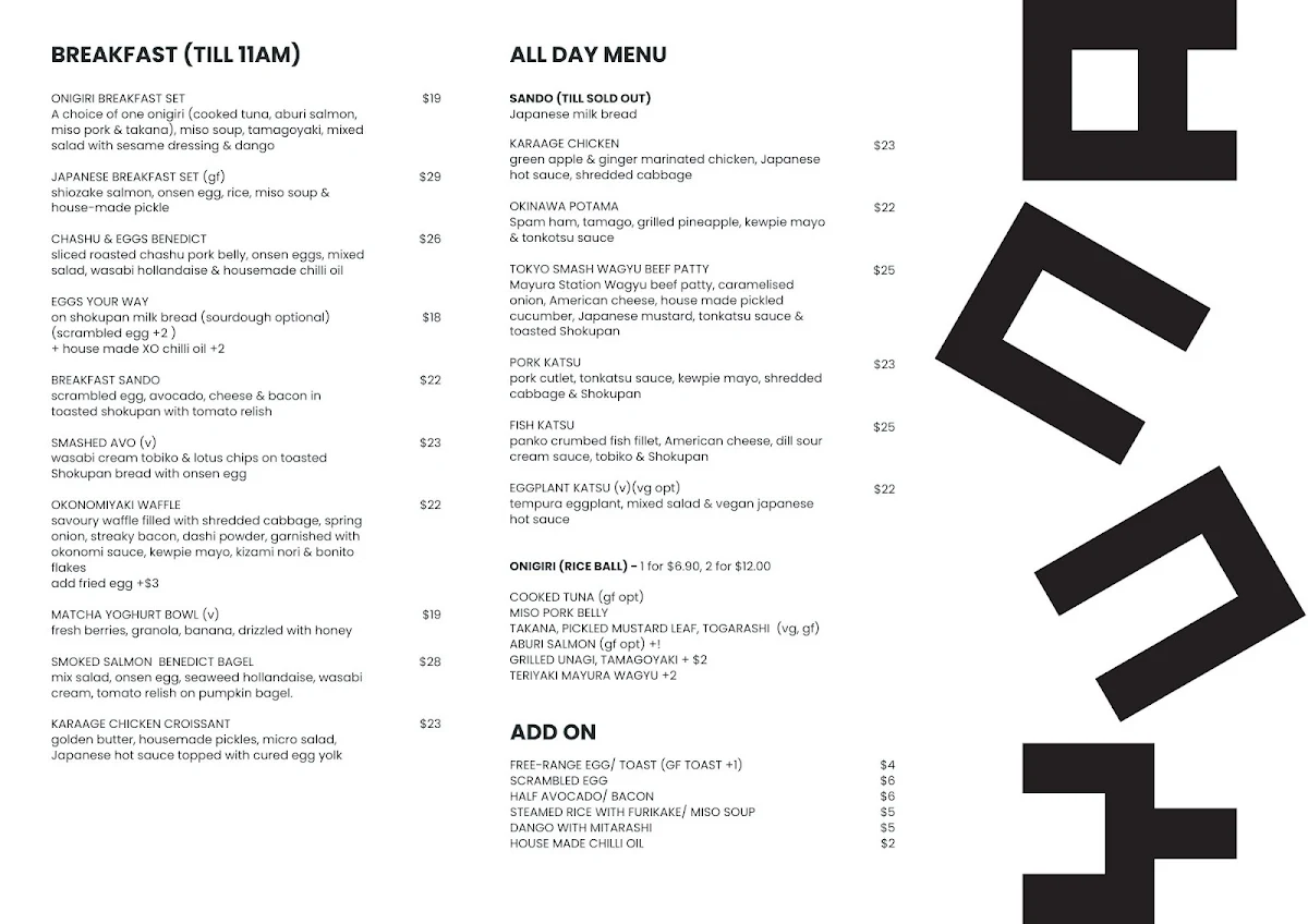 Menu, Yuna Cafe & Restaurant