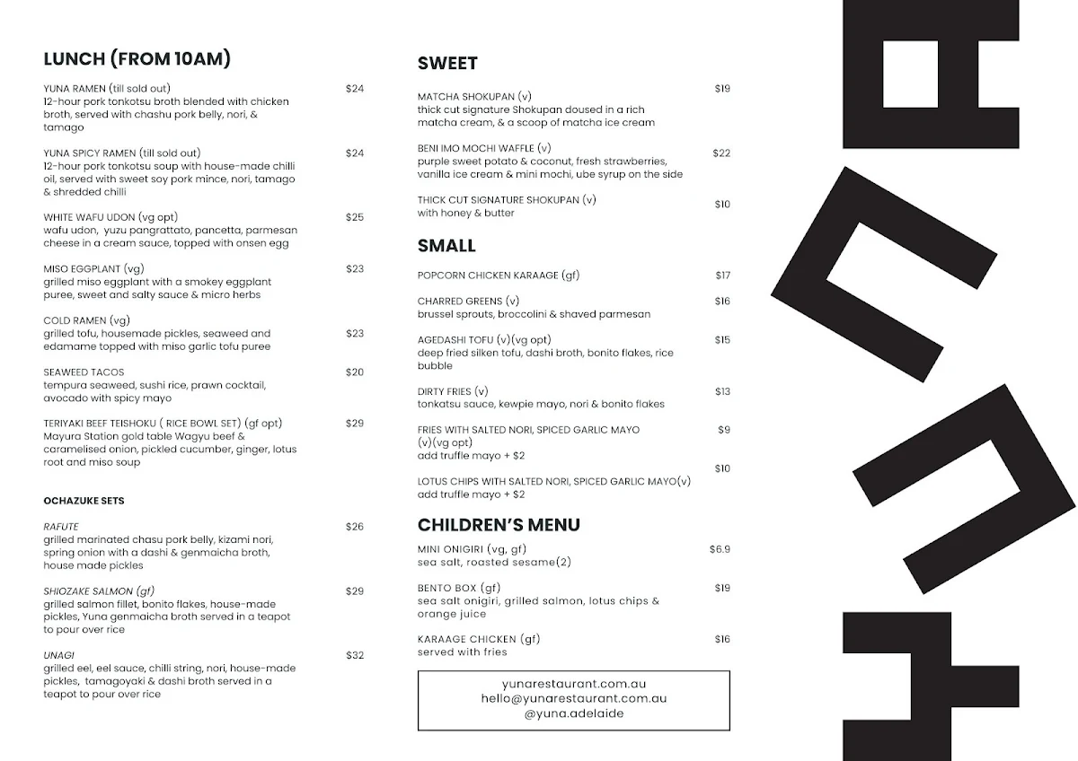 Menu, Yuna Cafe & Restaurant