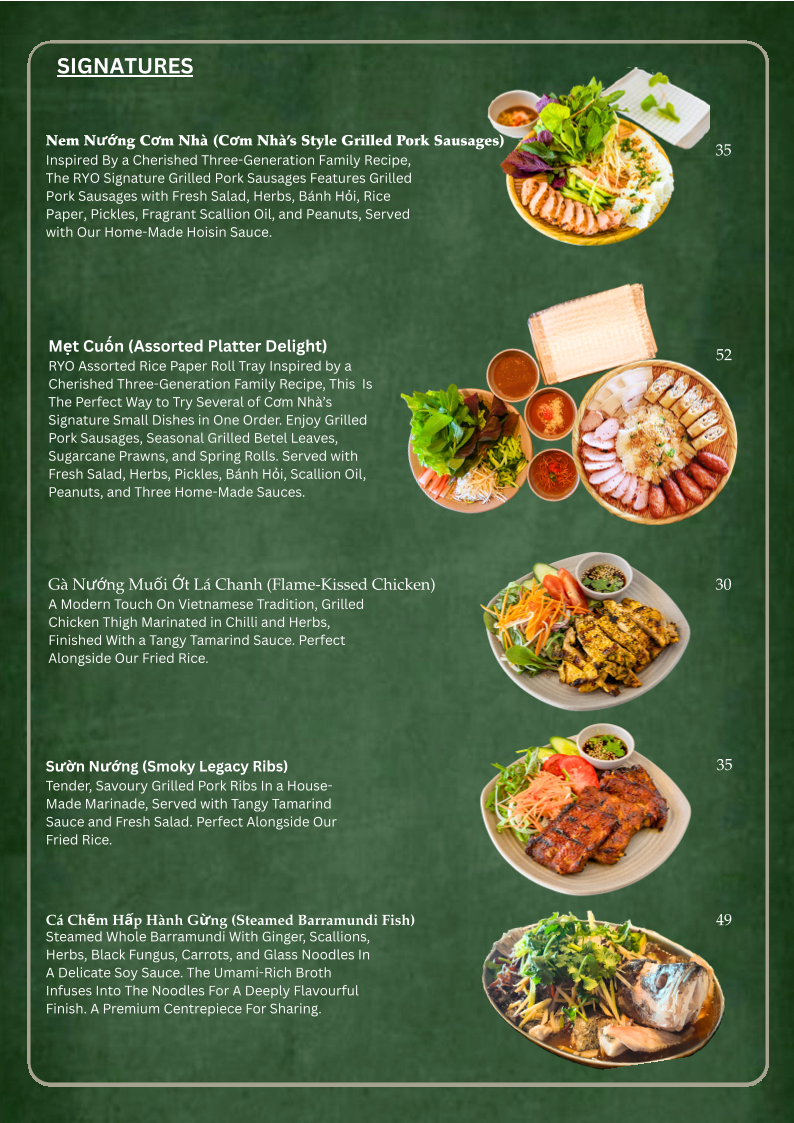 Menu, Com Nha Vietnamese Restaurant