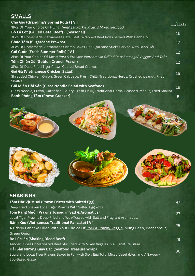 Menu, Com Nha Vietnamese Restaurant