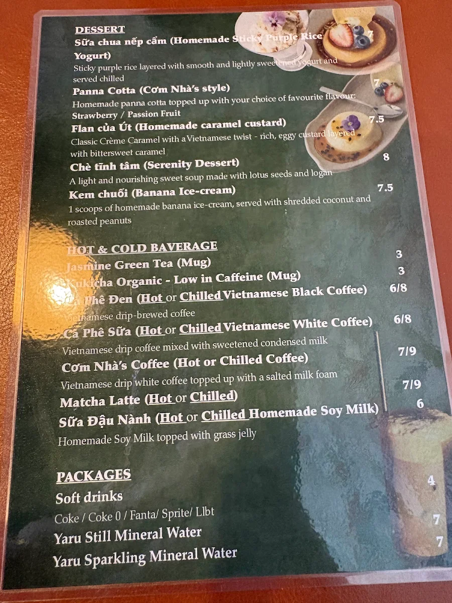 Menu, Com Nha Vietnamese Restaurant