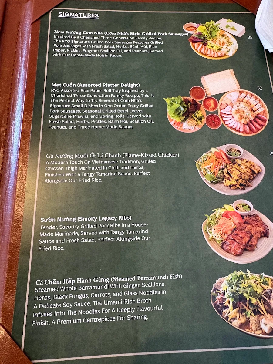 Menu, Com Nha Vietnamese Restaurant