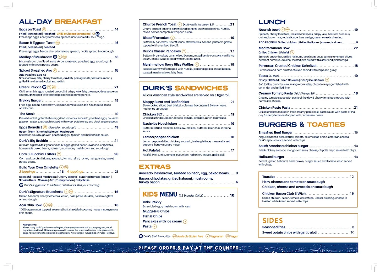 Menu, Durk's Cafe + Eatery Charlestown