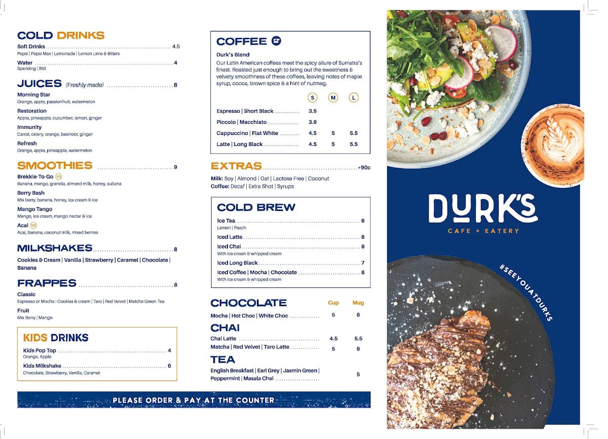 Menu, Durk's Cafe + Eatery Charlestown