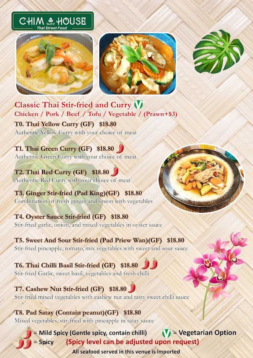 Menu, Chim House Thai Street Food