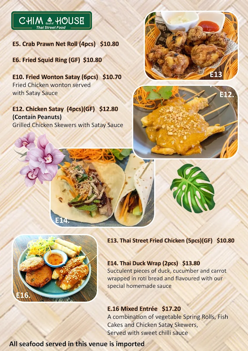 Menu, Chim House Thai Street Food