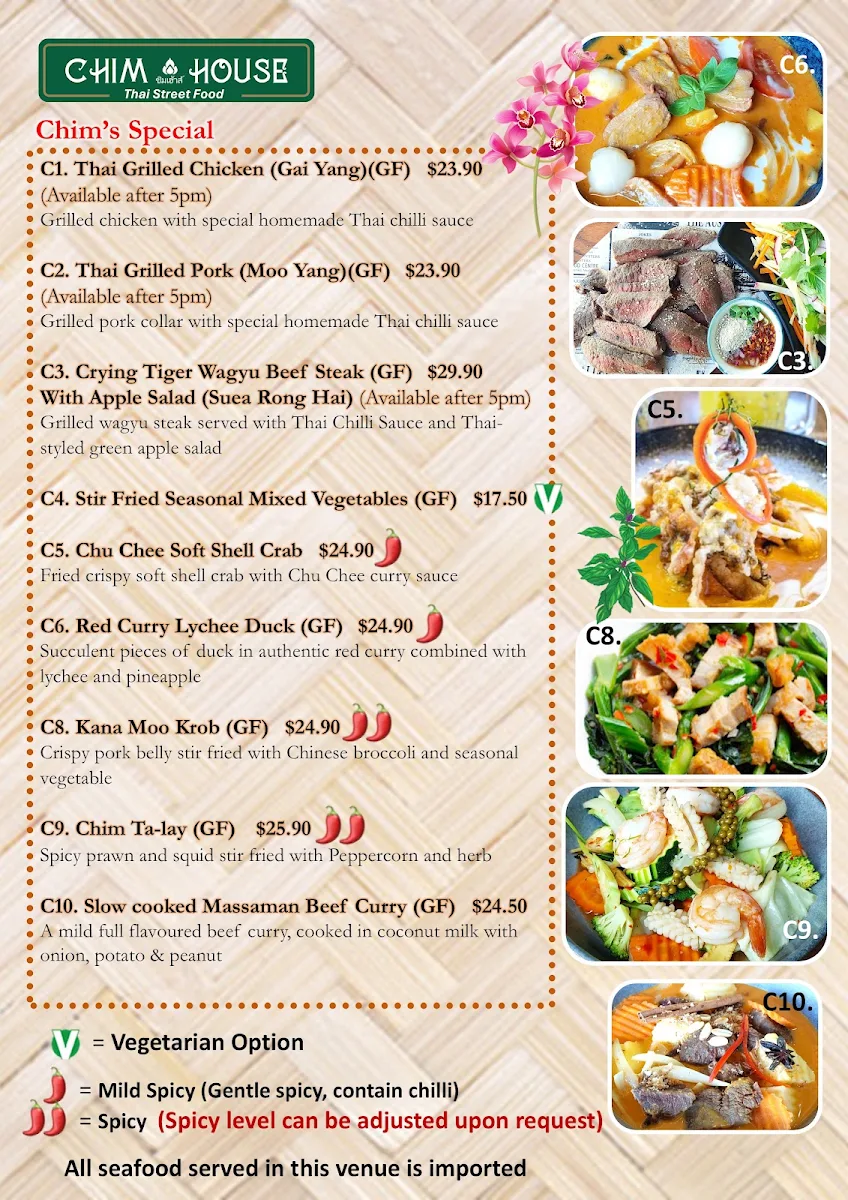 Menu, Chim House Thai Street Food