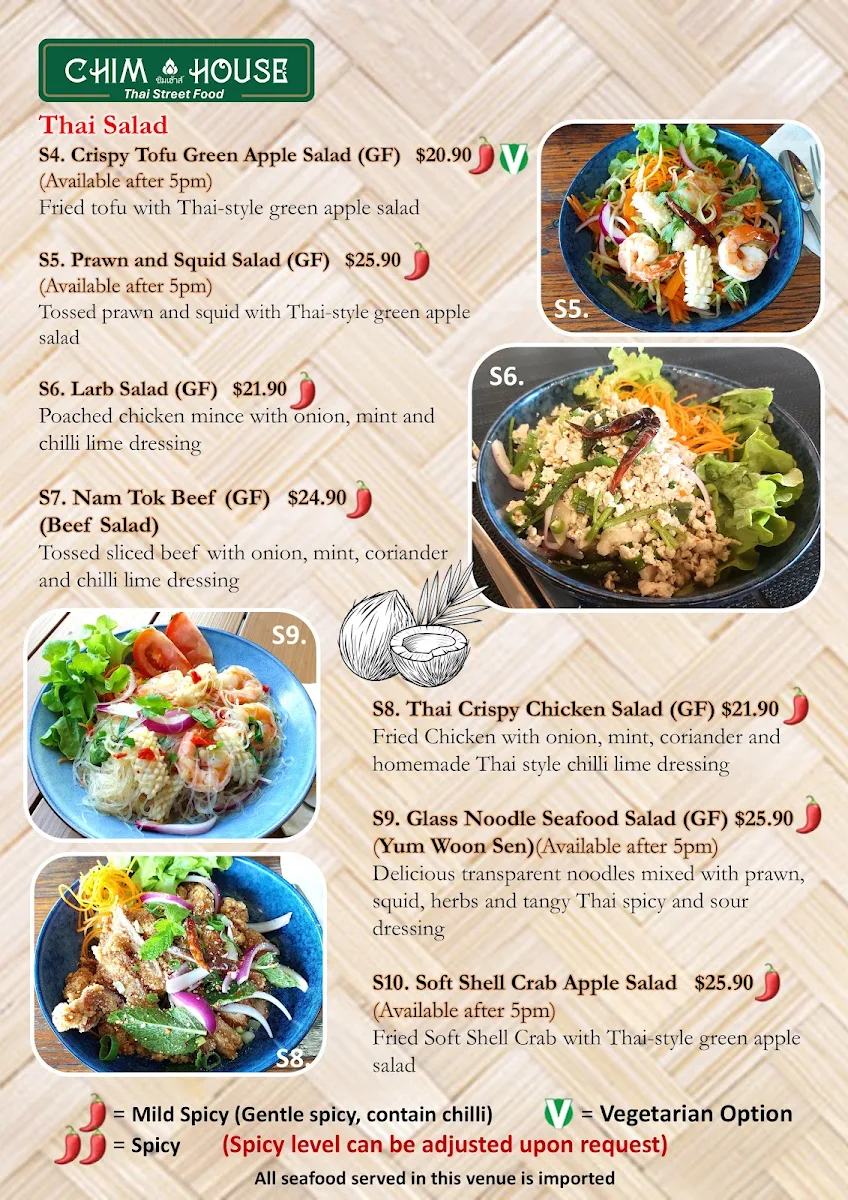 Menu, Chim House Thai Street Food