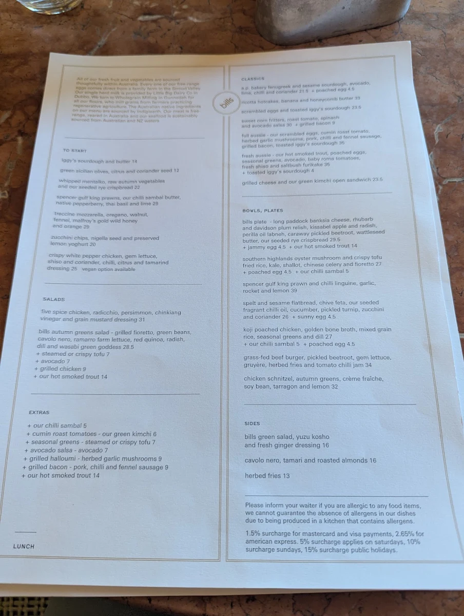 Menu, bills