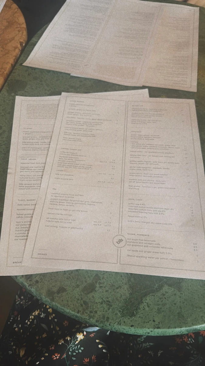 Menu, bills