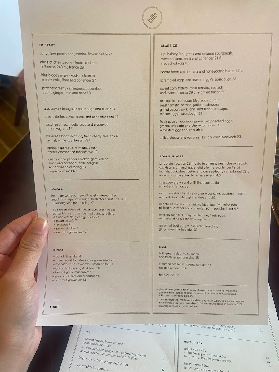 Menu, bills