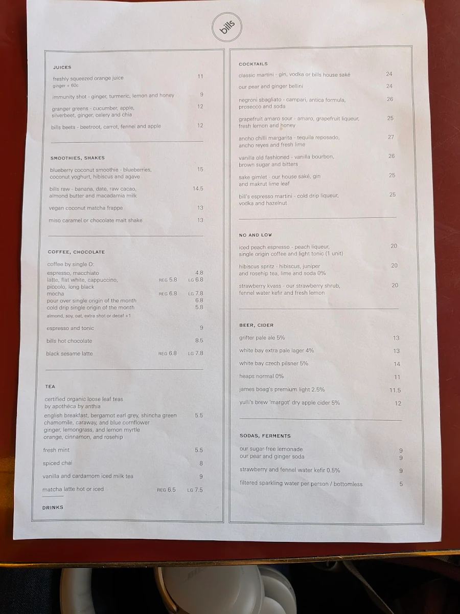 Menu, bills