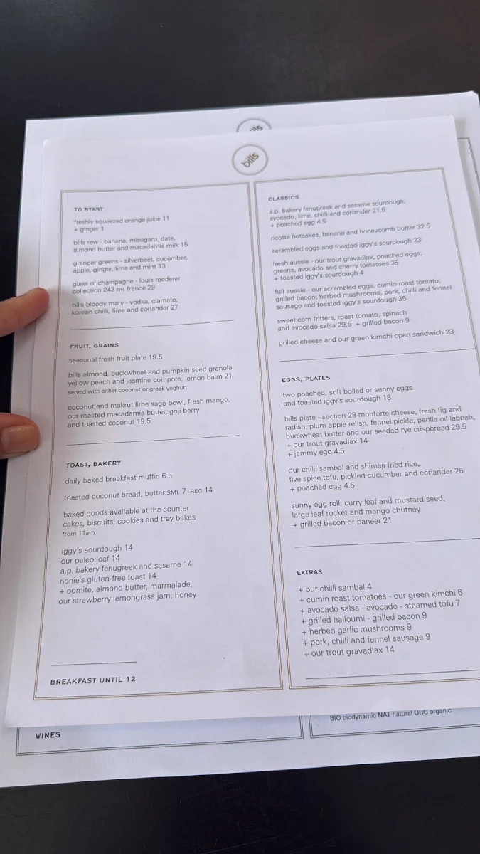 Menu, bills