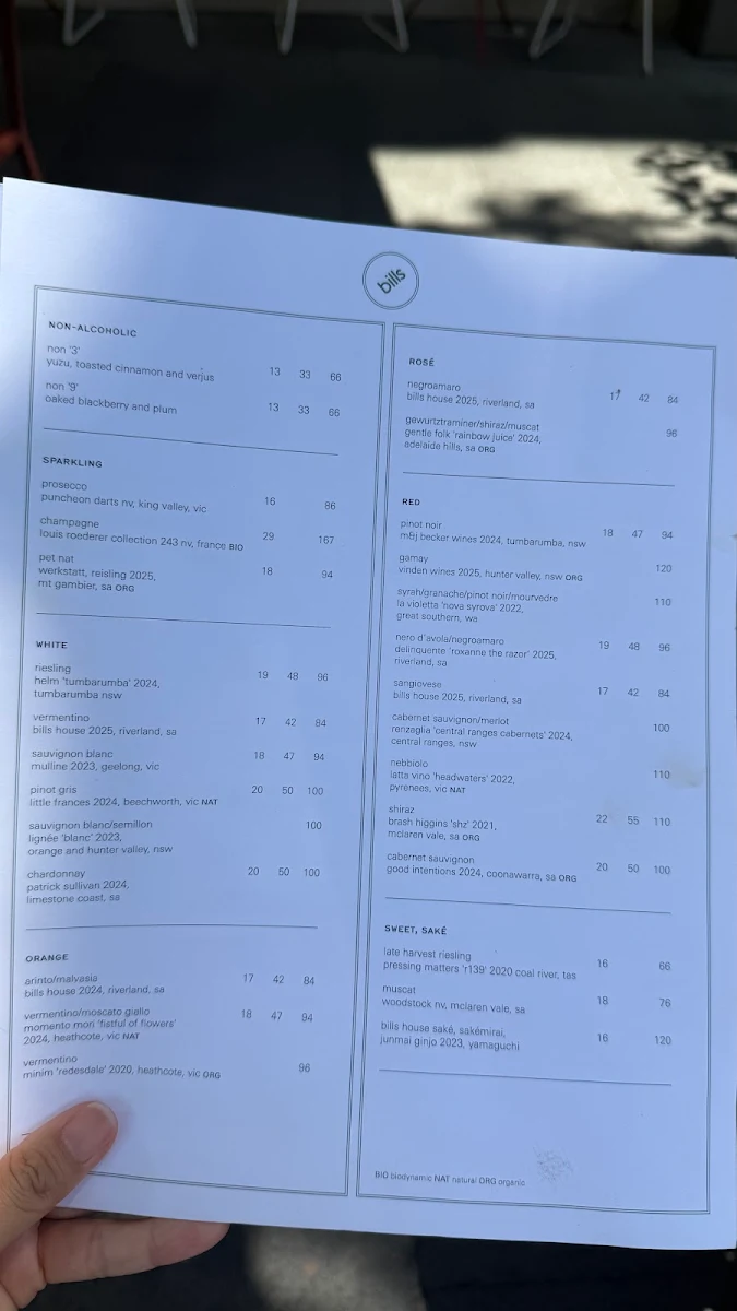 Menu, bills